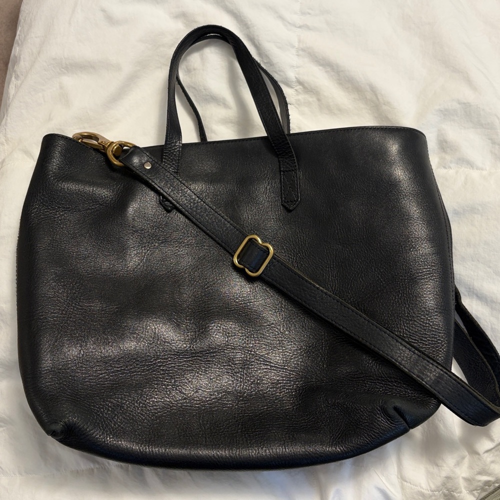 Madewell The Zip-Top Transport Carryall Black Leather Bag